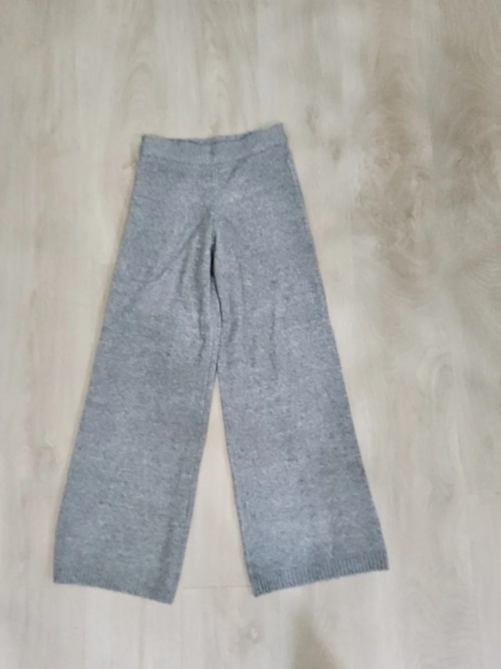 Zara Ribbed Knit Wide-Leg Pants in Gray